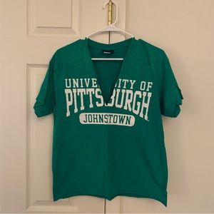 Cut (V Neck & Bottom) College T-Shirt